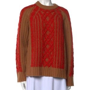 RAG & BONE 100% Wool Cable Knit Sweater Pullover Crew Neck Brown Orange Sz S P